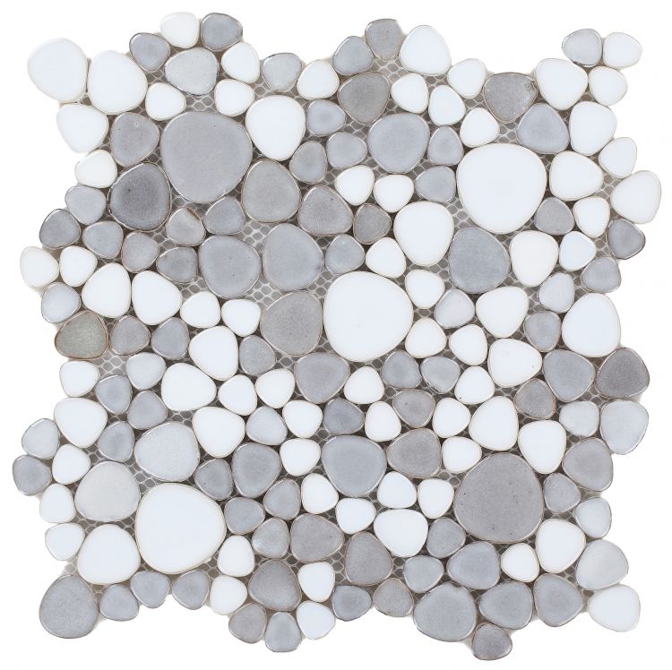 New | Pebble | Gray & White | Mosaic Sheet Tile | Walls, Interior Floors, Showers, Pools & Pool Liners