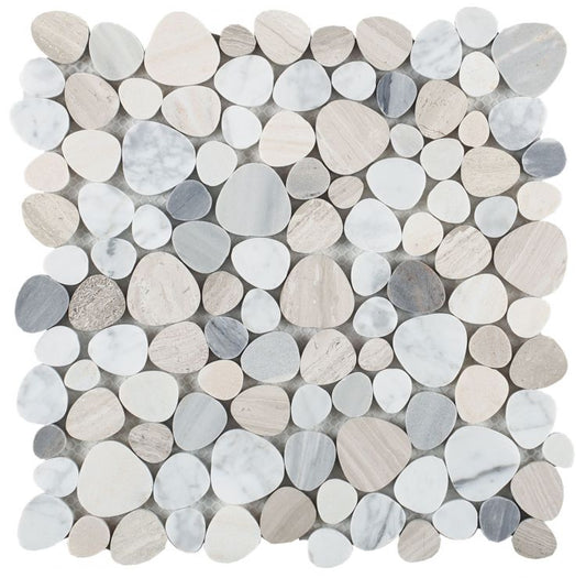 New | Pebble | Blue, Tan, & White | Mosaic Sheet Tile | Walls, Interior Floors, & Showers