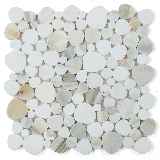 New | Pebble | Gold, White & Light Green | Mosaic Sheet Tile | Walls, Interior Floors, & Showers