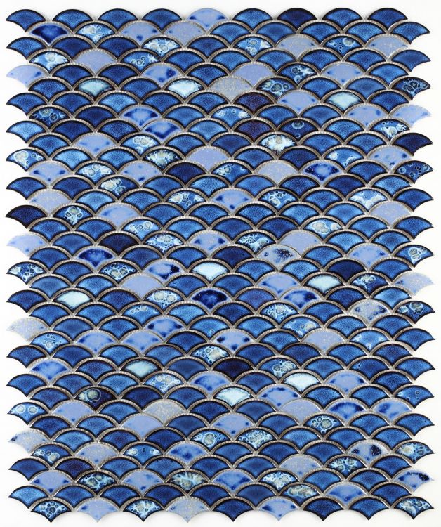 New | Scale | Blue | Mosaic Sheet Tile | Walls, Interior Floors, Showers, Pools & Pool Liners