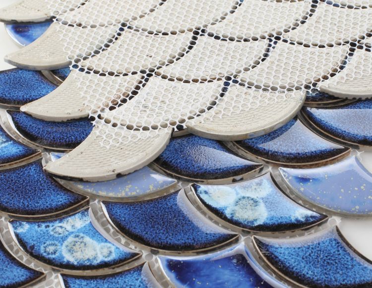 New | Scale | Blue | Mosaic Sheet Tile | Walls, Interior Floors, Showers, Pools & Pool Liners