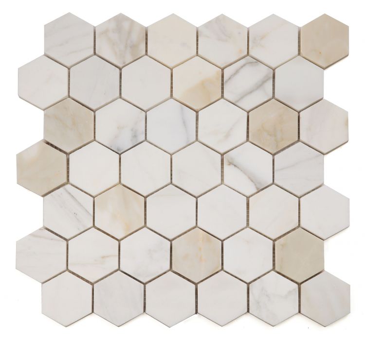 New | Hexagon | White & Gold | Mosaic Sheet Tile | Walls, Floors & Showers