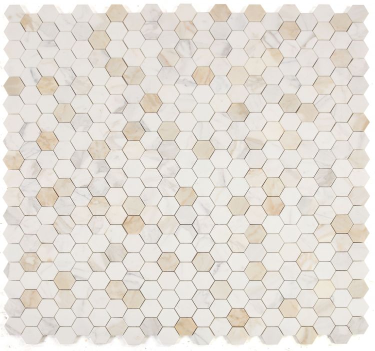 New | Hexagon | White & Gold | Mosaic Sheet Tile | Walls, Floors & Showers