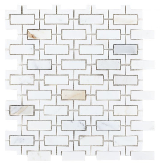 New | Brick | White & Gold | Mosaic Sheet Tile | Walls, Showers & Interior Floors