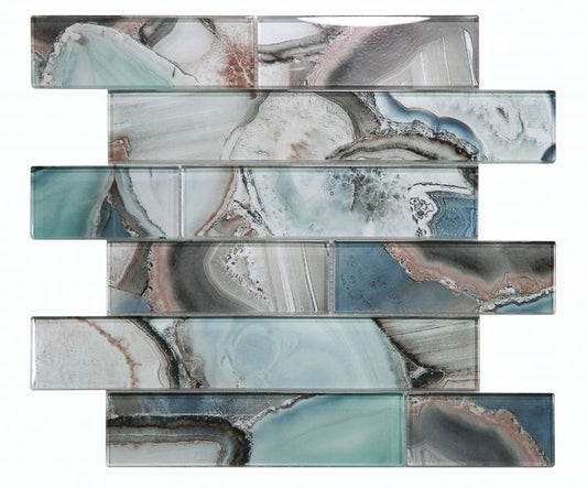 New | Subway Glass | Green & Blue | Mosaic Sheet Tile | Interior Walls & Shower Walls