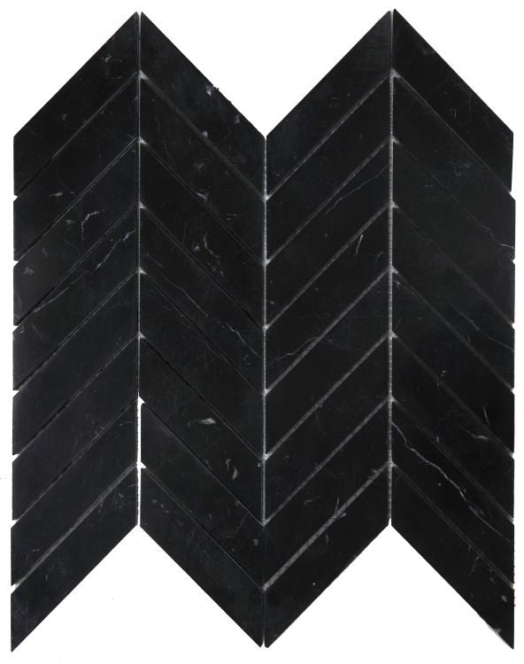 New | Herringbone | Black | Mosaic Sheet Tile | Walls, Interior Floors & Showers