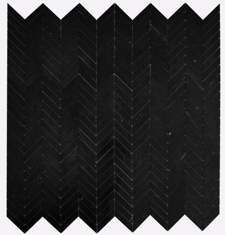 New | Herringbone | Black | Mosaic Sheet Tile | Walls, Interior Floors & Showers