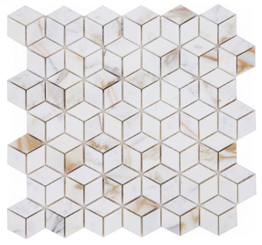 New | Cube | White & Gold | Mosaic Sheet Tile | Walls, Interior Floors & Showers