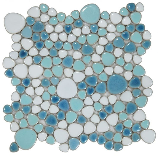 New | Pebble | Green, White & Blue | Mosaic Sheet Tile | Walls, Interior Floors, Showers, Pools & Pool Liners