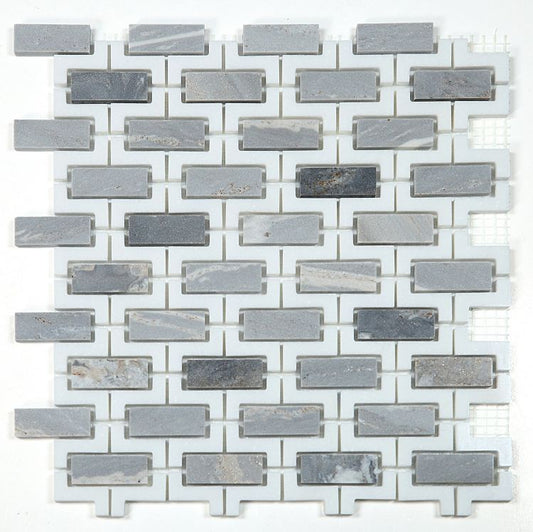 New | Brick | Blue, White & Gray | Mosaic Sheet Tile | Walls, Showers & Interior Floors