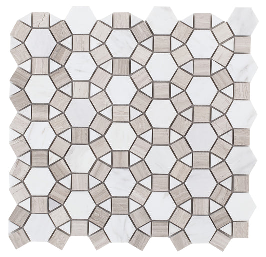 New | Circular | White, Tan & Brown | Mosaic Sheet Tile | Walls, Interior Floors, & Shower