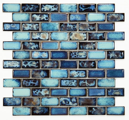 New | Brick | Blue | Mosaic Sheet Tile | Walls, Interior Floors, Showers & Pools