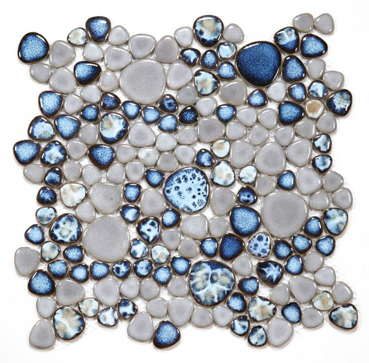 New | Pebble | Blue & Gray | Mosaic Sheet Tile | Walls, Interior Floors, Showers, Pools & Pool Liners