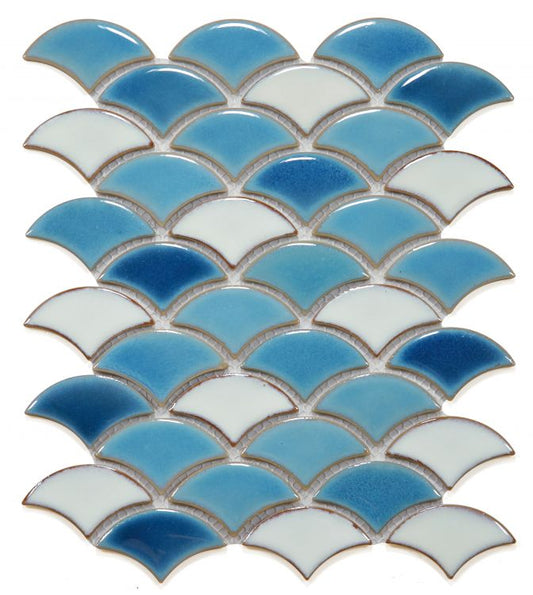 New | Scale | Blue & White | Mosaic Sheet Tile | Walls, Interior Floors, Showers, Pools & Pool Liners