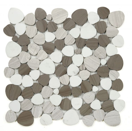 New | Pebble | White & Gray | Mosaic Sheet Tile | Walls, Interior Floors, & Showers