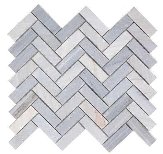 New | Herringbone | Gray & Blue | Mosaic Sheet Tile | Walls, Interior Floors & Showers