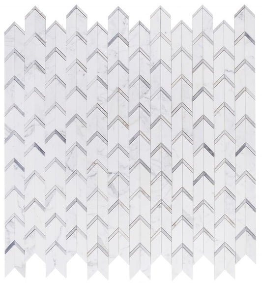 New | Chevron & Herringbone | White & Blue | Mosaic Sheet Tile | Walls, Interior Floors, & Showers