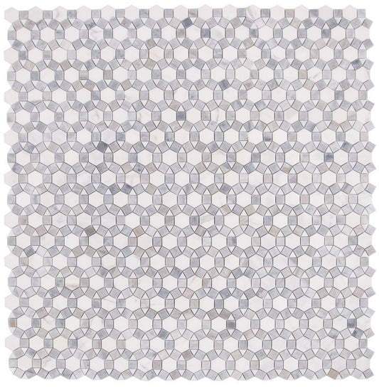 Circular | White, Grey, & Blue | Mosaic Sheet Tile | Walls, Interior Floors, & Showers