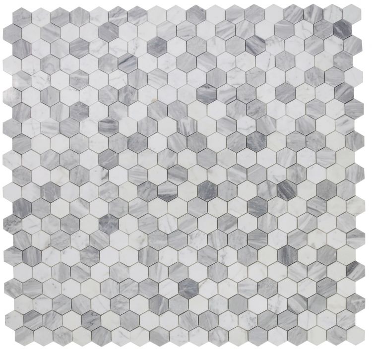 New | Hexagon | Gray & White | Mosaic Sheet Tile | Walls, Interior Floors & Showers