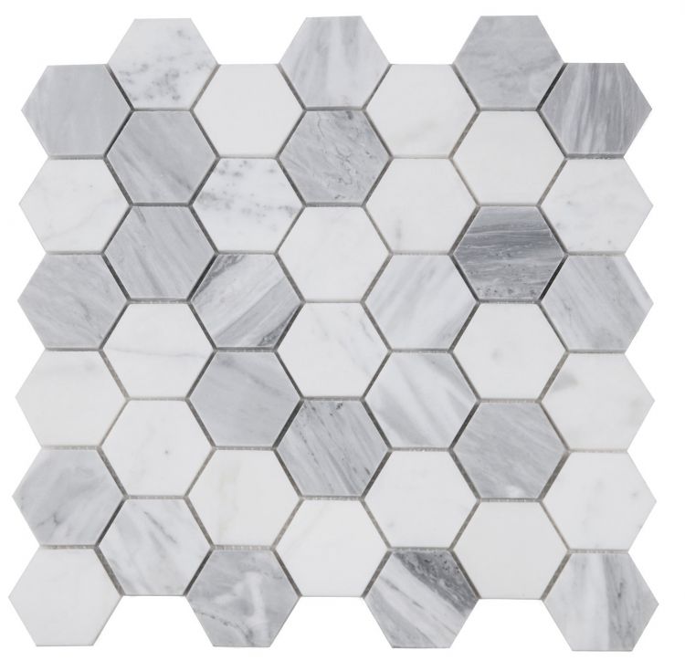 New | Hexagon | Gray & White | Mosaic Sheet Tile | Walls, Interior Floors & Showers