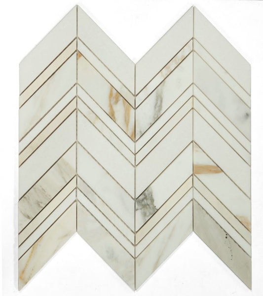 New | Herringbone | White & Gold | Mosaic Sheet Tile | Walls, Interior Floors & Showers