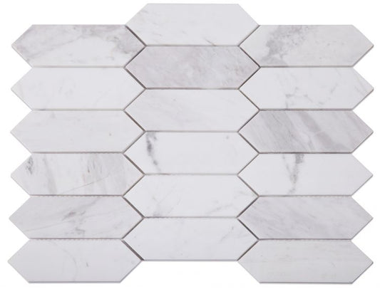 New | Elongated Hexagon | White | Mosaic Sheet Tile | Walls, Interior Floors & Showers