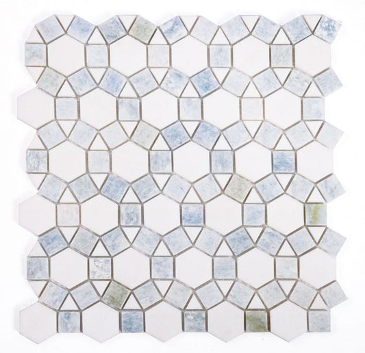 Circular | White & Blue | Mosaic Sheet Tile | Walls, Interior Floors & Showers