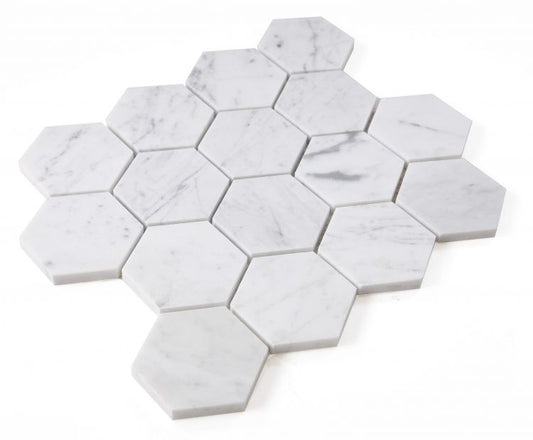 New | Hexagon | White & Gray | Mosaic Sheet Tile | Walls, Interior Floors & Showers