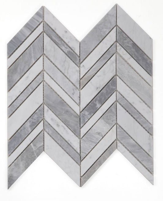 New | Herringbone | Gray & White | Mosaic Sheet Tile | Walls, Interior Floors & Showers