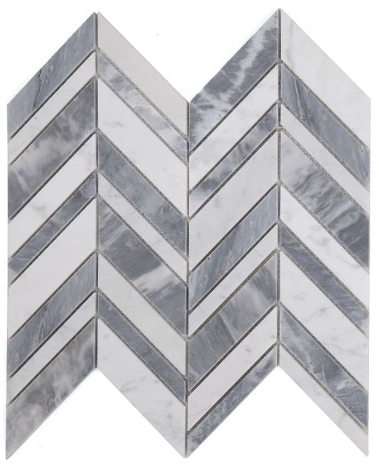 New | Herringbone | White & Gray | Mosaic Sheet Tile | Walls, Interior Floors & Showers