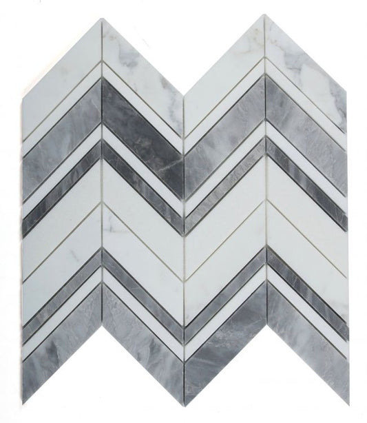 New | Herringbone | White & Gray | Mosaic Sheet Tile | Walls, Interior Floors & Showers