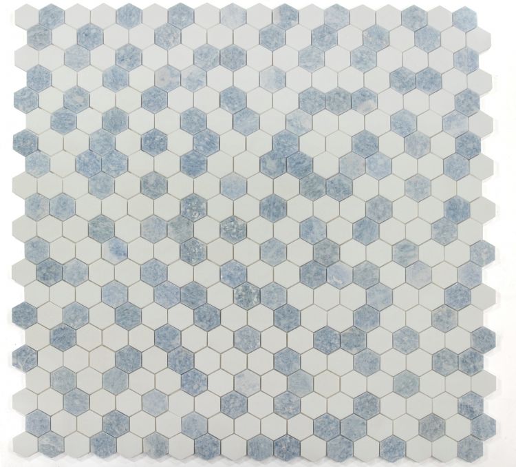 New | Hexagon | Blue & White | Mosaic Sheet Tile | Walls, Interior Floors & Showers