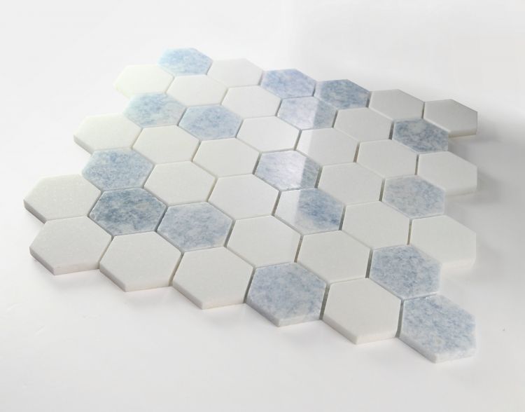 New | Hexagon | Blue & White | Mosaic Sheet Tile | Walls, Interior Floors & Showers