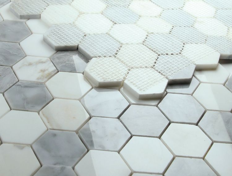 New | Hexagon | Gray | Mosaic Sheet Tile | Walls, Interior Floors & Showers