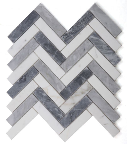 New | Herringbone | Gray & White | Mosaic Sheet Tile | Walls, Interior Floors & Showers