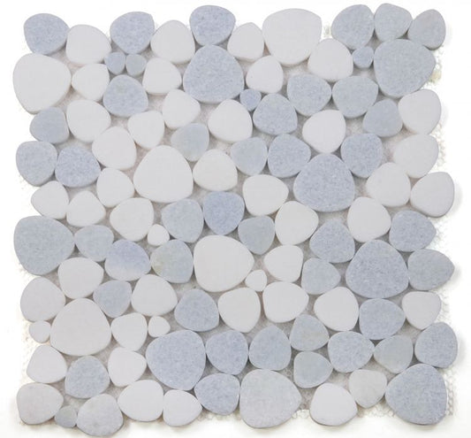 New | Pebble | Light Blue & White | Mosaic Sheet Tile | Walls, Interior Floors, & Showers