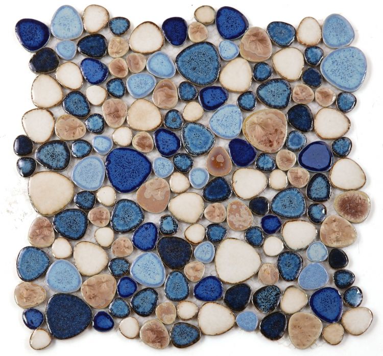 New | Pebble | Blue & Beige | Mosaic Sheet Tile | Walls, Floors, Showers, Pools & Pool Liners