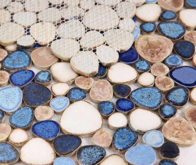 New | Pebble | Blue & Beige | Mosaic Sheet Tile | Walls, Floors, Showers, Pools & Pool Liners
