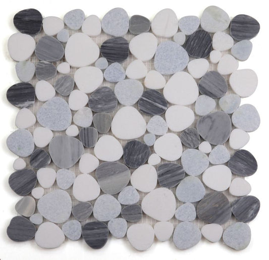 New | Pebble | Gray, White, & Blue | Mosaic Sheet Tile | Walls, Interior Floors, & Showers