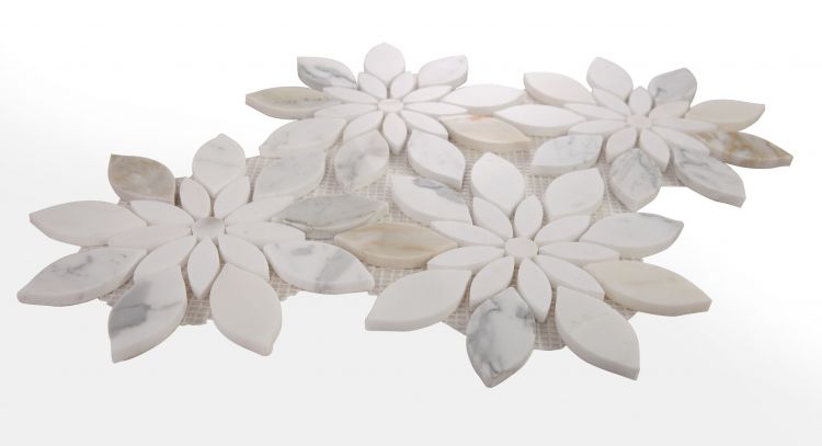 New | Flower | White & Gold | Mosaic Sheet Tile | Walls, Interior Floors & Showers