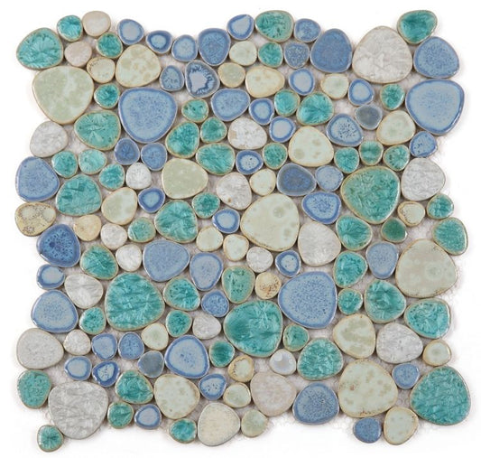 New | Pebble | Blue & Green | Mosaic Sheet Tile | Walls, Floors, Showers, Pools & Pool Liners