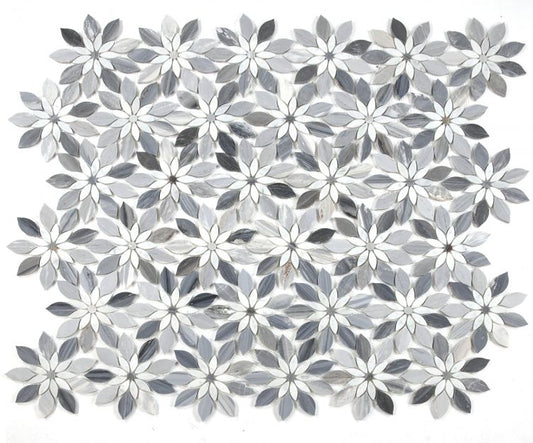 New | Flower | Blue, White & Beige | Mosaic Sheet Tile | Walls, Interior Floors & Showers