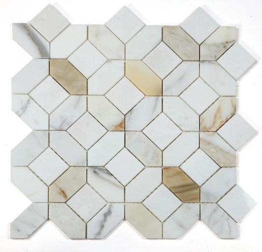 New | Hexagon | White & Gold | Mosaic Sheet Tile | Walls, Interior Floors & Showers