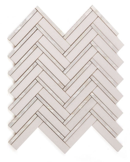 New | Herringbone | White & Tan | Mosaic Sheet Tile | Interior Walls & Shower Walls