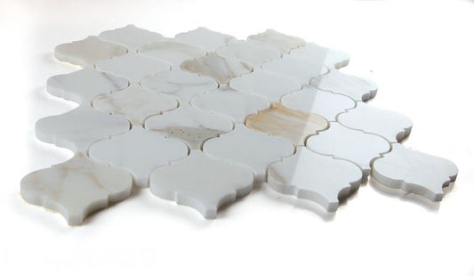 New | Arabesque | White & Gold | Mosaic Sheet Tile | Walls, Interior Floors, & Showers