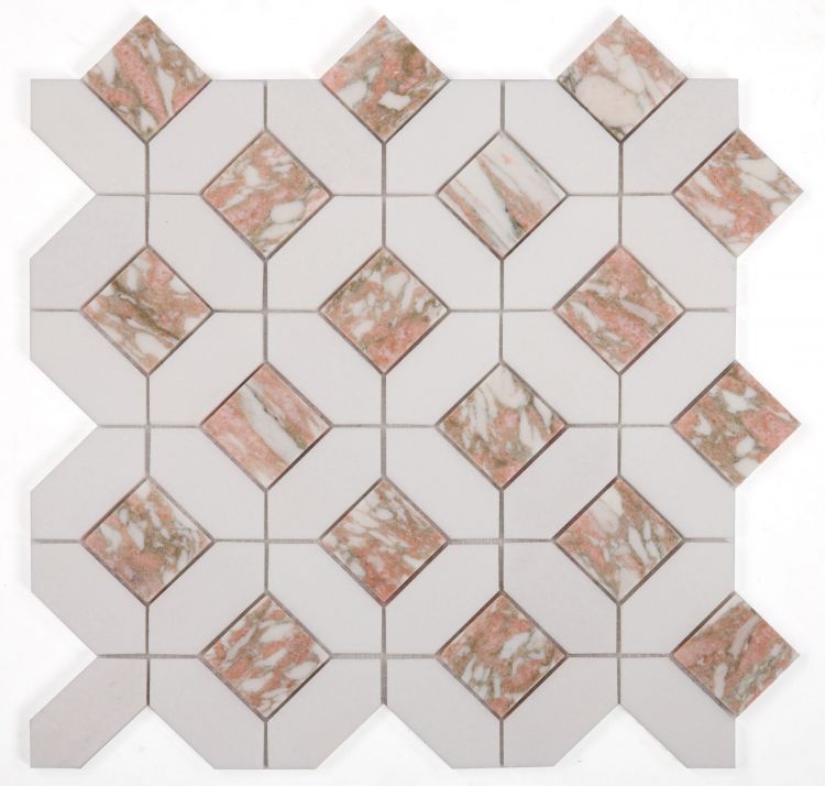 New | Hexagon | Red & White | Mosaic Sheet Tile | Walls, Interior Floors & Showers