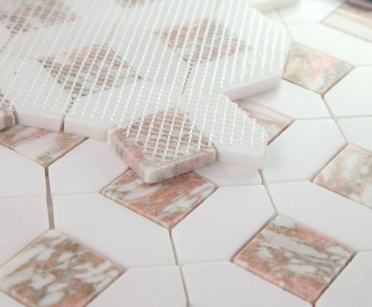 New | Hexagon | Red & White | Mosaic Sheet Tile | Walls, Interior Floors & Showers