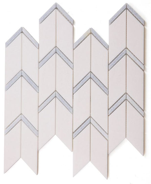 New | Chevron & Herringbone | White & Blue | Mosaic Sheet Tile | Walls, Interior Floors, & Showers