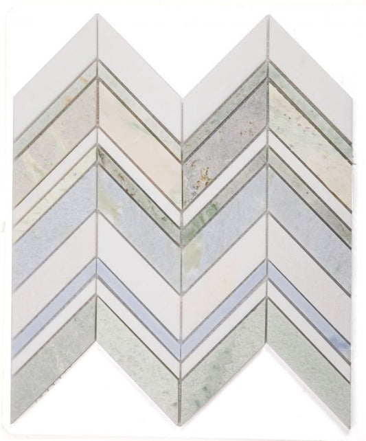 New | Herringbone | Green, Blue & White | Mosaic Sheet Tile | Walls, Interior Floors & Showers