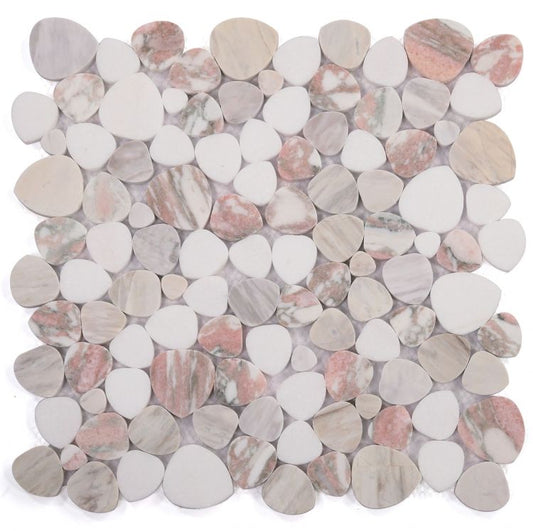 New | Pebble | Red & White | Mosaic Sheet Tile | Walls, Interior Floors, & Showers